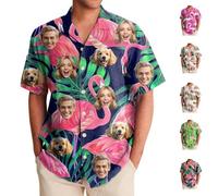 Générique Chemise Hawaienne Homme Personnalisé avec 1~3 Photos de Visage, Ensemble Chemise Hawaïenne et Short, Chemise a Fleur Homme, Manches Courtes Bouton Ete, Unisexe, M~4XL