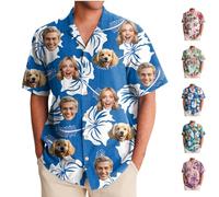 Générique Chemise Hawaienne Homme Personnalisé avec 1~3 Photos de Visage, Ensemble Chemise Hawaïenne et Short, Chemise a Fleur Homme, Manches Courtes Bouton Ete, Unisexe, M~4XL