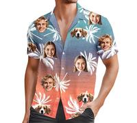 Générique Chemise Hawaienne Homme Personnalisée 2025 Chemise Manches Courtes Personnalisé avec 1~3 Photos de Visage a Fleur Homme Tropical Bouton Chemisette Été Unisexe (A05-Orange, L)