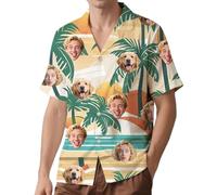 Générique Chemise Hawaienne Homme Personnalisée avec 1~3 Photo de Visage, Chemise Homme Manches Courtes Boutons, Chemise a Fleur Unisexe, Ete Fleurs Tropical Hippie Drôles