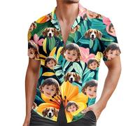Générique Chemise Hawaienne Homme Personnalisée, Chemise a Fleur Homme avec 1~3 Photos de Visage, d'été Personnalisé Photo Funky Manches Courtes avec Boutons Plage Casual Hawaii (A01-Dark Green, XL)