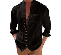Générique Chemise Hawaienne Homme Pour Hommes, Chemise Décontractées à Col Montant, Avec Poches Et Boutons, En Coton, Printemps Et Automne Bohème Léger Respirant (Black, S)