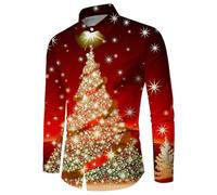 Générique Chemise Hawaïenne Hommes Funky Casual Button Down Manches Longues Noël Christmas Xmas Père Noël Chemise à Manches Longues pour Homme Imprimé père Noël Pas Cher
