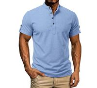 Générique Chemise Homme à Manches Courtes et Demi-boutonnées, Respirante, Style Pull décontracté (Light Blue, M)