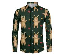 Générique Chemise Homme - Chemises De Noël Chemise de noël pour Hommes Manches Longues imprimé de noël Style Loisirs Automne Hiver (Army Green XXL)