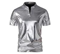 Générique Chemise Homme Disco Brillante,T-Shirt à Manches Courtes Col DéContracté Hommes Mode DiscothèQue T-Shirt (Silver, S)