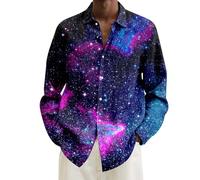 Générique Chemise Homme Disco Mardi Gras Tenue des Années 60, 70, 80 Velours Col Mao Disco, Paillettes, Déguisement 80, Costume Carnaval i-Violet 3XL