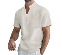 Générique Chemise Homme en Lin Coton Été Manches Courtes Col Mao Chemisette Hommes Grande Taille Boutonné Léger Respirant Chemise DécontractéS T-Shirt Haut l'Été, Plage et Loisirs