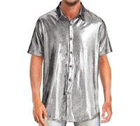 Générique Chemise Homme été Chemise à Manches Courtes à Paillettes pour Hommes, Slim, à la Mode, t-Shirt Hipster, Chemise de Base pour boîte de Nuit
