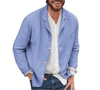 Générique Chemise Homme Ete,Chemise De Lin en Coton De Couleur Solide Respirable Revers LâChe à Manches Longues Leisure All- Top avec Bouton (Blue, XXL)