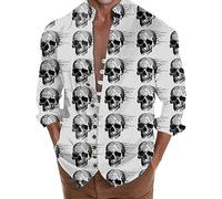 Générique Chemise Homme Grande Taille,Tenue Halloween Homme Manches Longues À Revers Chemisette Décontractée Coupe Régulière Boutonné Imprimé Confortable Shirts Fête pour Les Loisirs