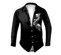Générique Chemise Homme Halloween, Tee Shirt Manche Longue Homme À Revers Chemisette Décontractée Boutonnées Légères Imprimé Confortable Shirts Fête pour Les Loisirs