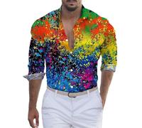 Générique Chemise Homme Hawaïenne, Chemise Moche Deguisement Annee 30 Homme Chemise Groovy Deguisement Disco Adulte Accessoires Paillettes Homme Chemises Homme Chemise Satin Rouge Homme