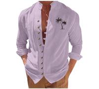 Générique Chemise Homme Lin Coton Été Manches Longues Col Mao Imprimé Boutonnée Grande Taille Léger Respirant Chemise Mode T-Shirt Haut pour l'Été, Sorties Entre Amis et Loisirs