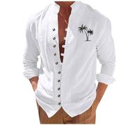 Générique Chemise Homme Lin Coton Été Manches Longues Col Mao Imprimé Boutonnée Grande Taille Léger Respirant Chemise Mode T-Shirt Haut pour l'Été, Sorties Entre Amis et Loisirs