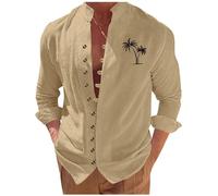 Générique Chemise Homme Lin Coton Été Manches Longues Col Mao Imprimé Boutonnée Grande Taille Léger Respirant Chemise Mode T-Shirt Haut pour l'Été, Sorties Entre Amis et Loisirs