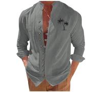 Générique Chemise Homme Lin Coton Été Manches Longues Col Mao Imprimé Boutonnée Grande Taille Léger Respirant Chemise Mode T-Shirt Haut pour l'Été, Sorties Entre Amis et Loisirs