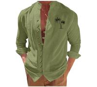 Générique Chemise Homme Lin Coton Été Manches Longues Col Mao Imprimé Boutonnée Grande Taille Léger Respirant Chemise Mode T-Shirt Haut pour l'Été, Sorties Entre Amis et Loisirs