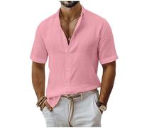 Générique Chemise Homme Lin Décontractée Coton Ete Chemises à Manches Courtes Boutonnée Oversize Regular Shirts Leger Revers Plage Tshirt Couleur Unie Confort Respirant Vintage Vêtements Rose XXL