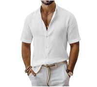Générique Chemise Homme Lin Décontractée Coton Ete Chemises à Manches Courtes Boutonnée Oversize Regular Shirts Leger Revers Plage Tshirt Couleur Unie Confort Respirant Vintage Vêtements Blanc S