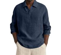 Générique Chemise Homme Lin Pour Homme, Coupe Ample, Décontractées, IdéAle Pour L'Été Et Les Vacances à La Plage. Bohème Léger Respirant (Navy, XXXL)