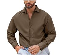 Générique Chemise Homme Manche Longue Chemisette Décontracté Couleur Unie Tshirts Confortable Quotidien Tee Shirt Léger Doux T-Shirt Patte de Boutonnage Tee-Shirt Vêtements Kaki L