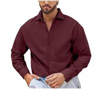 Générique Chemise Homme Manche Longue Chemisette Décontracté Couleur Unie Tshirts Confortable Quotidien Tee Shirt Léger Doux T-Shirt Patte de Boutonnage Tee-Shirt Vêtements Vin M