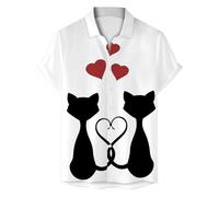 Générique Chemise Homme Manches Courtes - Chemise Saint Valentin Homme Chemise Boutonnée Revers avec St Valentin Imprimé - Vêtements de Plage Homme pour Cadeau St Valentin Personnalisée
