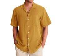 Générique Chemise Homme Manches Courtes Lin Longues T-Shirts À Hawaienne Ete Manche Courte Décontractée en Chemisette Grande Taille Vetement a Carreaux Hippie Vêtements Tshirt Col Mao pour,Or,XL