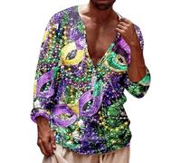 Générique Chemise Homme Manches Longues Artistique Imprimé Intégral Col Boutonné T-Shirt de Fête Printemps Été Vêtement de Vacances Léger et Facile à Vivre(Multicolour, XXL)