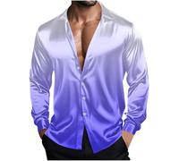 Générique Chemise Homme Manches Longues Chemisier Party Disco Chemises Festival Chemisette Grande Taille Tee Shirt Brillant Hauts Casual Habit d'extérieur Vetement Respirant Argent 5XL