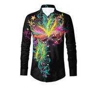Générique Chemise Homme Manches Longues Col À Revers Chemises Button Down Novelty Imprimé Costume De Carnaval Décontracté Deguisement Hippies Tenue De Fête Amusante Soirée Bal De Promo Vetement