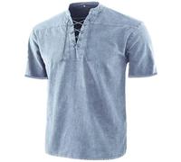 Générique Chemise Homme Médiéval Court Streetwear Mode Homme Vêtements Rétro Chemise Manches Courtes Lacets Tunique Hommes Confort pour Voyage Quotidien Style Pirate Authentique