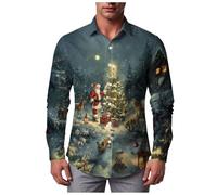 Générique Chemise Homme Noel Chemise De Noël pour Hommes Noel Homme Manches Longues À Manches Longues Imprimé Noël De pour Motif Grande Taille