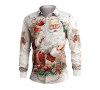 Générique Chemise Homme Noel Manches Longues Chemise Homme Imprimé Noël Grande Taille Automne Hiver Chemisier Slim Fit Imprimée Neige à Boutons Bonhomme de Neige Top Blouse (XL)