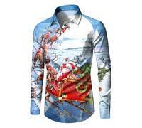 Générique Chemise Homme Noel Manches Longues Chemise Homme Imprimé Noël Grande Taille Automne Hiver Chemisier Slim Fit Imprimée Neige à Boutons Bonhomme de Neige Top Blouse (f-Sky Blue, XL)