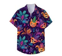 Générique Chemise Homme Noir Carnaval Deguisement Disco Année 60 70 80 Western a Fleur Paillette Métallique Brillante T-Shirts À Manches Courtes Costume Fête Haut Sequin Violet #6 S