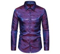 Générique Chemise Homme Paillette Disco,Chemise à Manches Longues à Paillettes ContrastéEs (Purple, S)