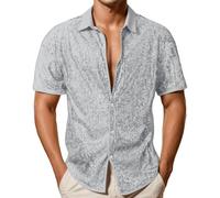 Générique Chemise Homme Paillette Disco,Chemise éLéGante à Manches Courtes avec Ornements DéContractéE Confortable à Quotidien Haut De SoiréE Tendance (White XXXL)