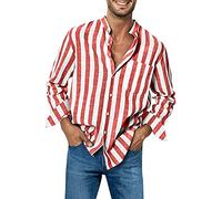 Générique Chemise Homme Rayée Manches Longues Casual Bouton Shirts Regular Fit