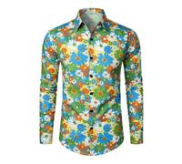 Générique Chemise Homme sans Repassage,Chemise Hawa Iian pour Homme, Chemise d'affaires Florale, Chemise décontractée à Manches Longues et Boutons