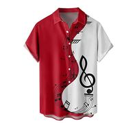 Générique Chemise Infroissable Homme - Hommes Casual Musique Patchwork Imprimé Chemise À Manches Courtes Chemise Bouton À Manches Courtes Chemise Haut Col Rabattu Chemisier Pour Homme