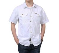 Générique Chemise Jeans Homme Manches Courtes en Coton Regular Travail Jean Militaire Col Revers Slim Décontractée Vintage Sweat Moto Printemps Eté Casual Denim Chemise avec 2 Poches (Blanc,M,M)