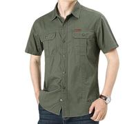 Générique Chemise Jeans Homme Manches Courtes en Coton Regular Travail Jean Militaire Col Revers Slim Décontractée Vintage Sweat Moto Printemps Eté Casual Denim Chemise avec 2 Poches (Vert,XXL,XXL)