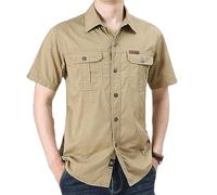 Générique Chemise Jeans Homme Manches Courtes en Coton Regular Travail Jean Militaire Col Revers Slim Décontractée Vintage Sweat Moto Printemps Eté Casual Denim Chemise avec 2 Poches (Kaki,XL,XL)