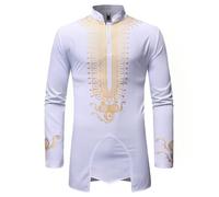 Générique Chemise Kurta courte pour homme - Col rond - Tunique - Coupe normale - Décontractée - Longue chemise - Robe de fête brodée - Art soie - Robe de mariage - Chemises longue - Robes indienne