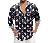 Générique Chemise La Moche, T-Shirt Noel Homme Bonhomme Flocons De Neige Tops Chemise Col Mao Slim Fit Manche Longue Vintage Noël Haut Tops Pas Cher