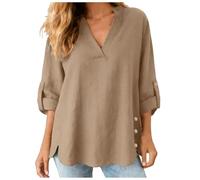 Générique Chemise Lin Femme Blouse Femme Chemisier Coton Et Lin pour Femmes Haut en Aspect Naturel, Coupe Fluide Intemporelle, Se Marie avec Tous Les Bas De Votre Garde Robe Chemisier en Jean pour