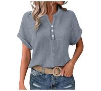 Générique Chemise Lin Femme Tee Shirt Manche 3/4 Femme Femmes Casual Coton Lin Manches Courtes Haut en Simili Infroissable, Pratique pour, Reste Impeccable sans Repassage, De Temps Tunique Chemisier