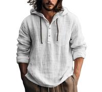 Générique Chemise Lin Homme,Chemisette Homme,Men's Casual Fashionpring and Autumn Longleevedolid Color Cotton Linenhirt Merde (White,)